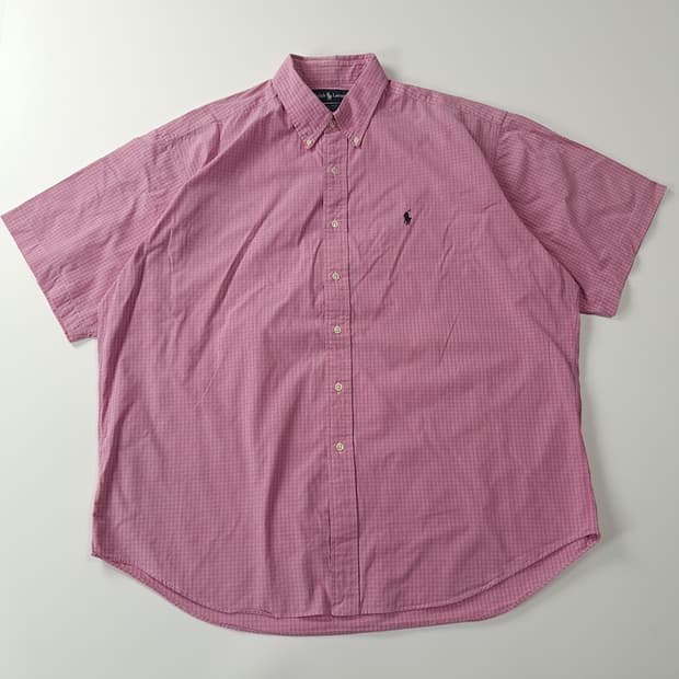 CA465 XL 폴로 90s 홍콩판 핑크 마이크로체크 반팔 셔츠 남방