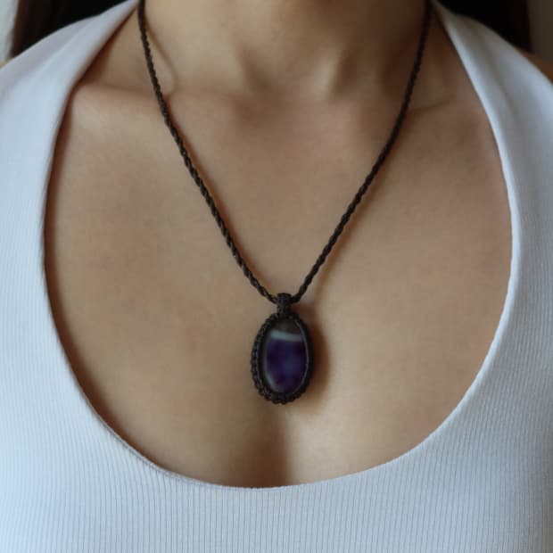 macrame stone necklace