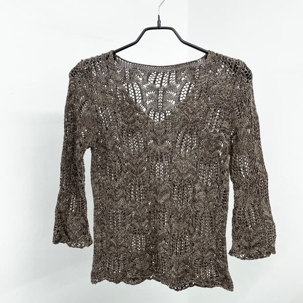 브라운 크로셰 니트 탑
