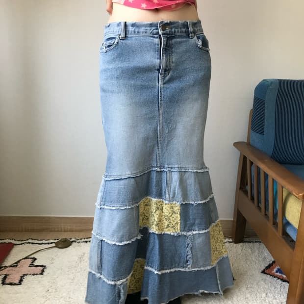 denim lace re-work skirt