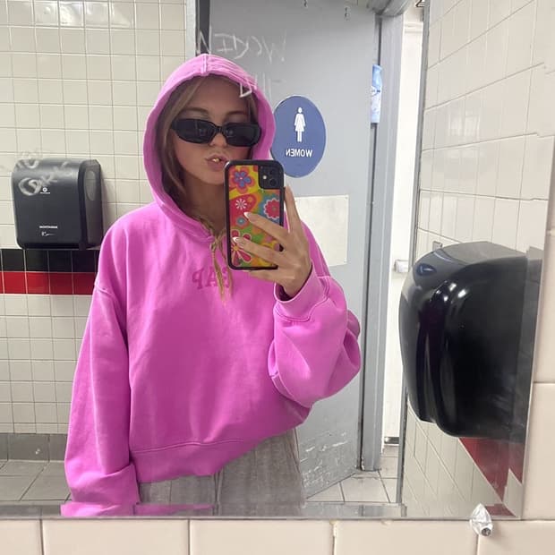 갭 네온핑크 크롭 후드티