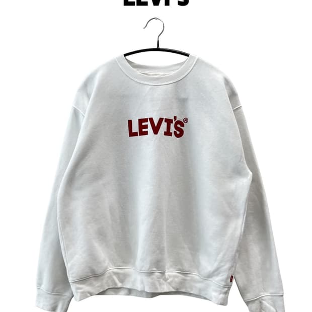 (M) 리바이스 로고 프린팅 맨투맨 화이트/레드