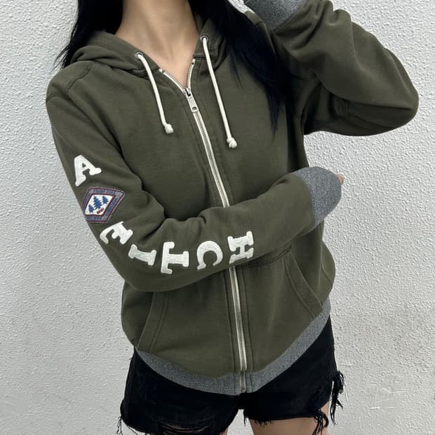 아베크롬비 사이드패치 카키 후드집업 S