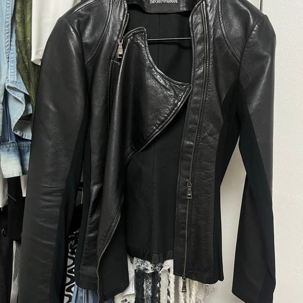 Emporio Armani 램스킨 드레이프 슬림 가죽자켓