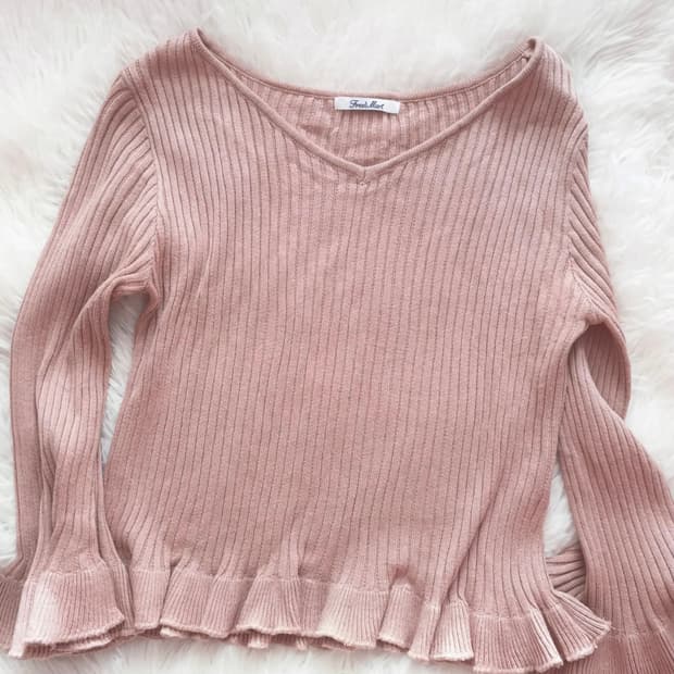 스나계 핑크 니트 프릴 블라우스 (착샷o) /걸리 스나 양산형 히메갸루