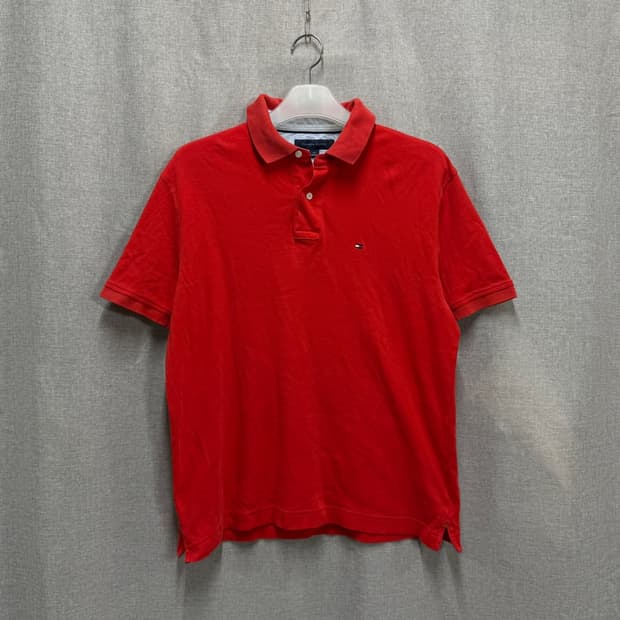 [해외L] 타미힐피거 레드 코튼 반팔 폴로티셔츠