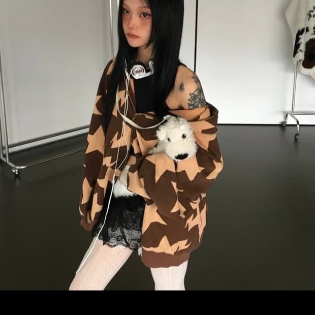 베이프 og 초코 브라운 스타 후드집업 M