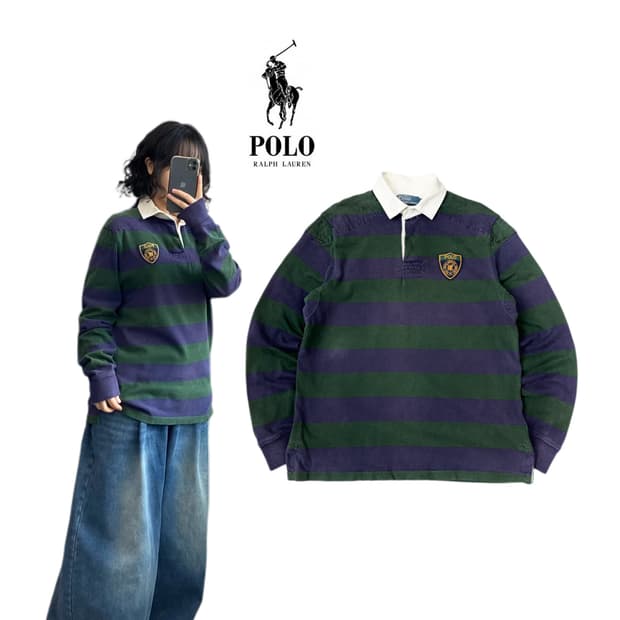 폴로 PK 럭비 올드스쿨 스트라이프 카라 긴팔 티셔츠