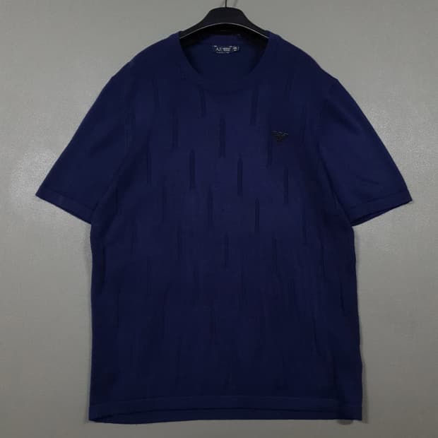 2XL) 아르마니 진스 이글 로고 입체 패턴 반팔 니트 티셔츠 네이비