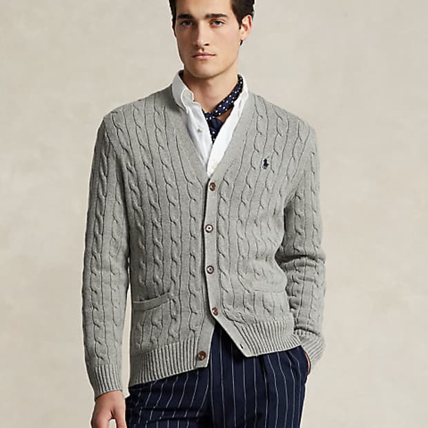 폴로 랄프로렌 케이블 니트 코튼 가디건 그레이