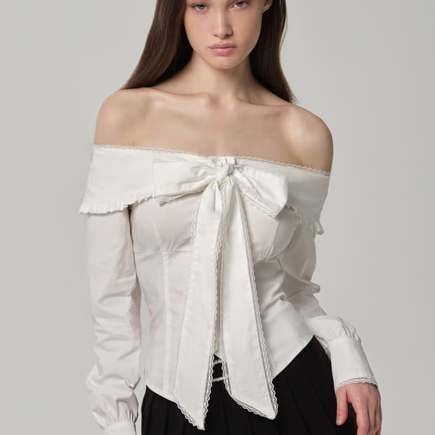 클리시어 리본 블라우스 m