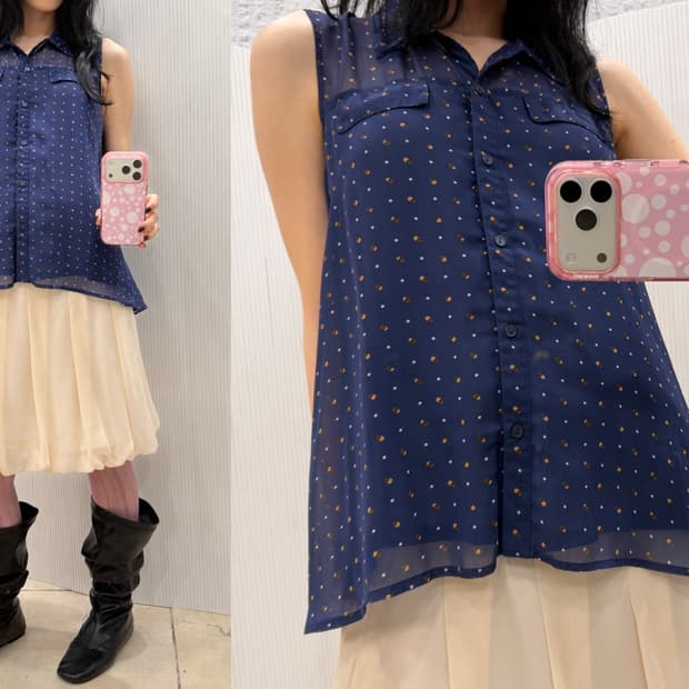 navy dot sheer blouse