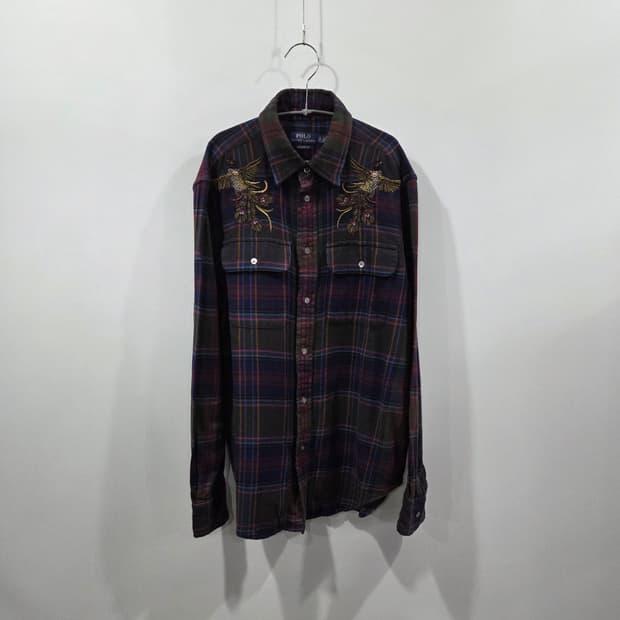 폴로랄프로렌 자수 멀티포켓 체크셔츠 XS