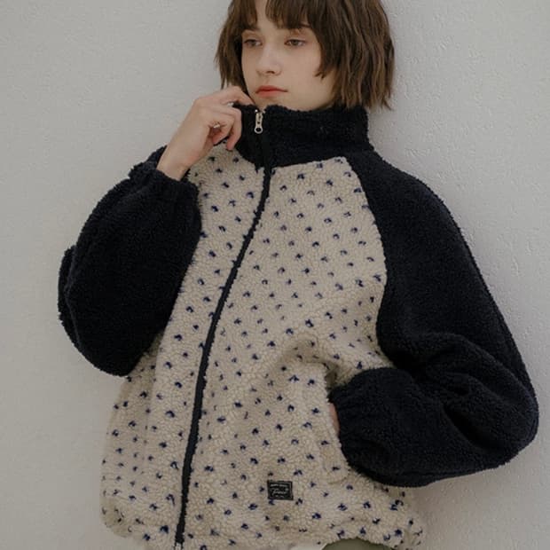 프리버07 후리스 하트 도트 플리스 자켓 새상품