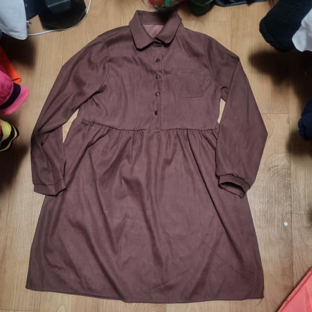 빈티지 브라운 긴팔 카라 롱 원피스 모리걸