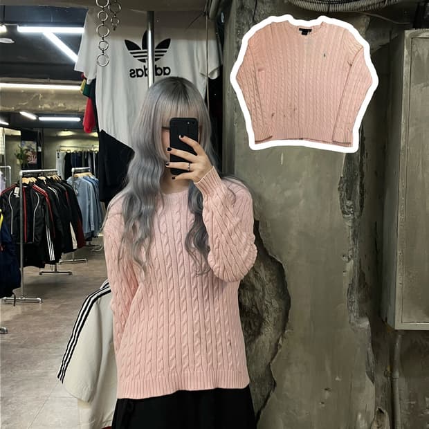 폴로 랄프로렌 꽈배기 니트 핑크 L #csz2605