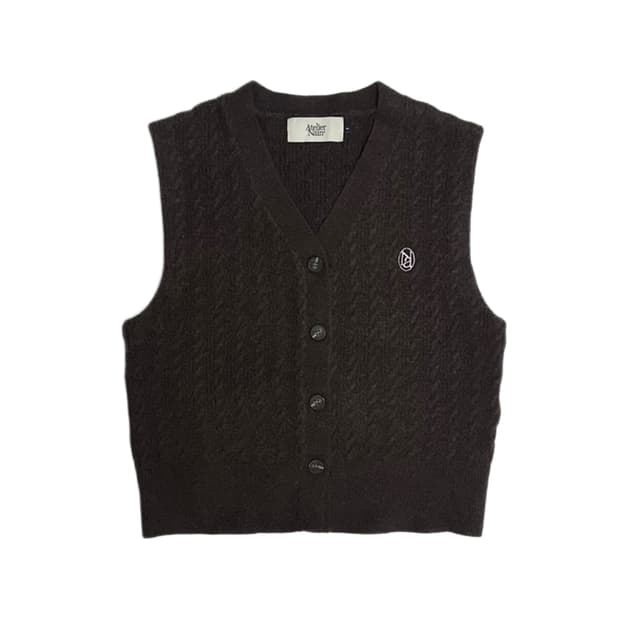 아틀리에 나인 케이블 브이넥 니트 베스트 조끼
