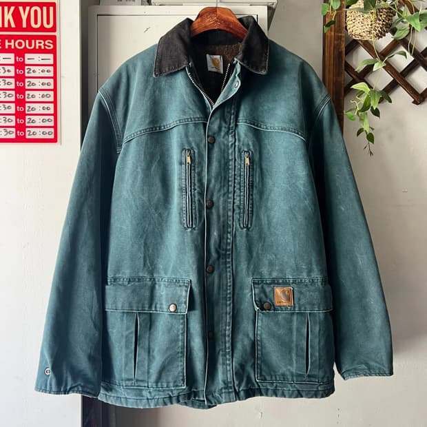 [M]90's 칼하트 USA 빈티지그린 블랭킷 코트 자켓
