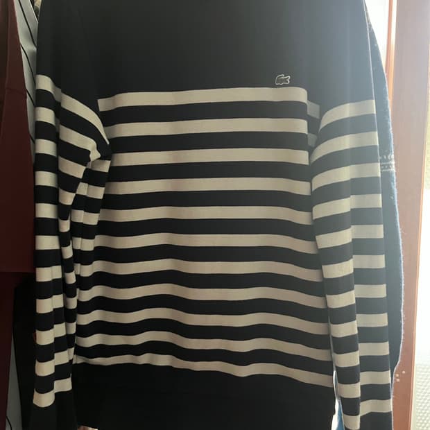라코스테 스트라이프 맨투맨 네이비