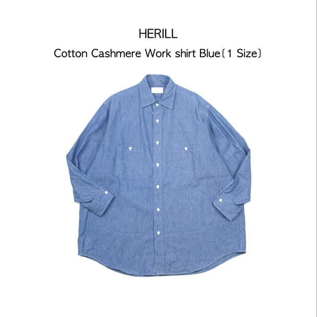 HERILL 코튼 캐시미어 브러시 워크 셔츠 블루