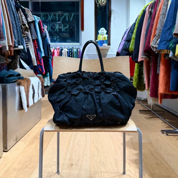 프라다 블랙 테수토 나일론 보우백