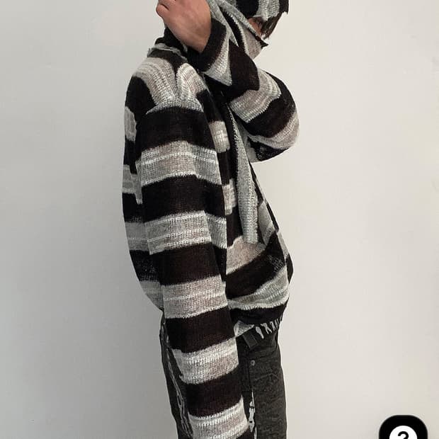 비엑세스 vajavu Striped Loose-fit Knit Hood