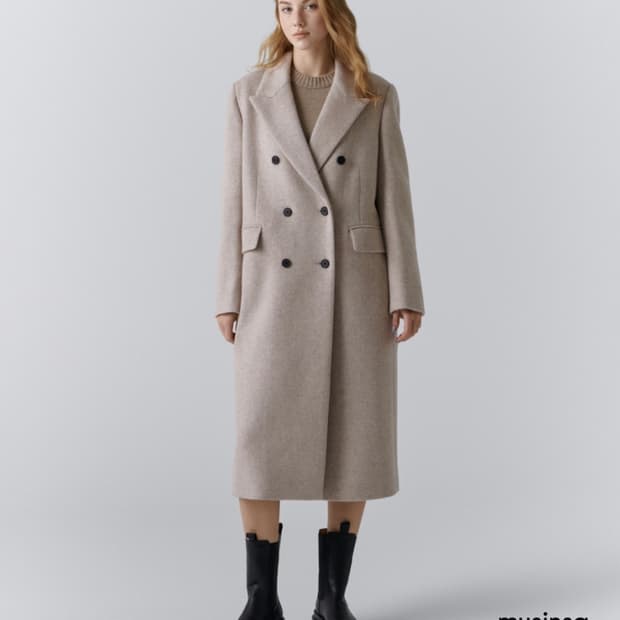 무신사 스탠다드 우먼즈 캐시미어 블렌드 더블 체스터 롱 코트 (오트밀)
