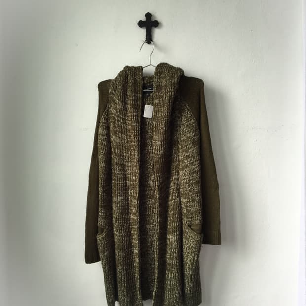 Bokashi hood open knit caridgan