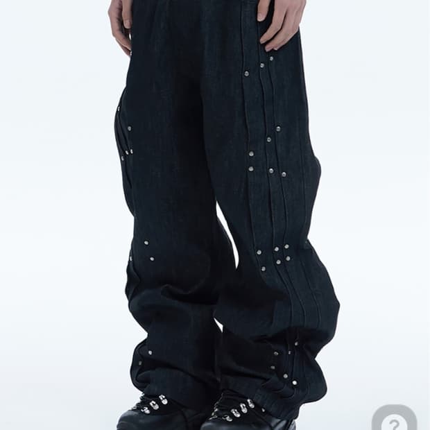 Asym Pleated Studded Raw Denim Pants