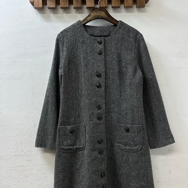 일본빈티지 헤링본 포켓 버튼 디테일 코트 