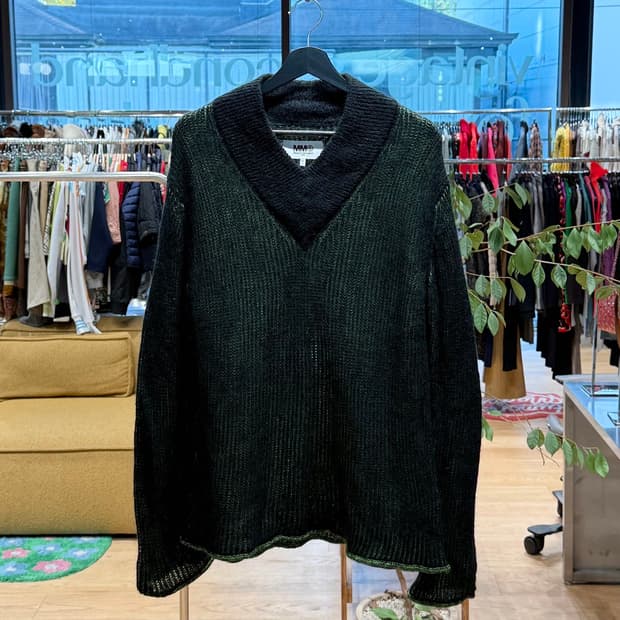 mm6 그린 블랙 컷 아웃 니트 