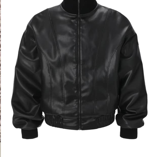쓰리타임즈 하이넥 레더 자켓 High neck leather jacket