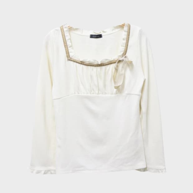 BRUGGE SEPIA 리본코어 울 혼방 셔링 블라우스 62431