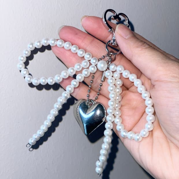 [중고] 진주 하트 키링
