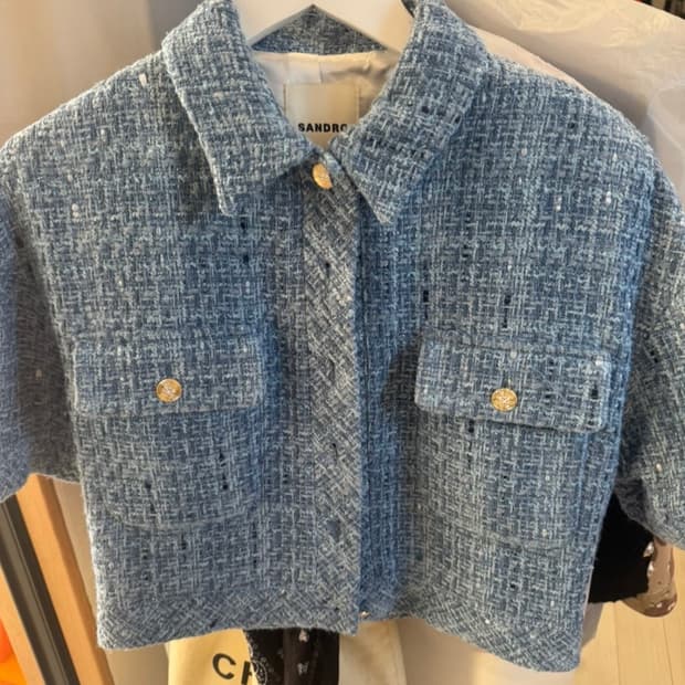 Sandro 트위드 반팔 자켓 블루