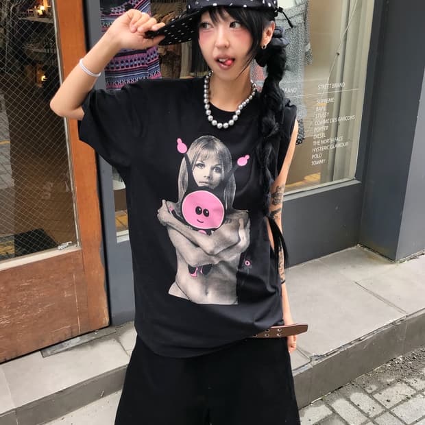 히스테릭글래머 X P.A.M 콜라보 반팔 티셔츠