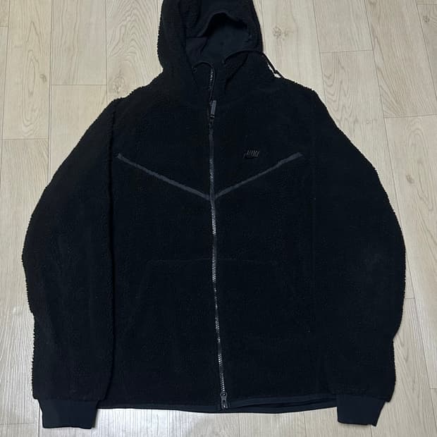 나이키 블랙 로고 후리스 후드집업