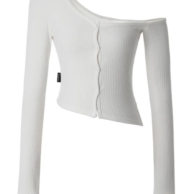 쓰리타임즈 원숄더 버튼티 화이트