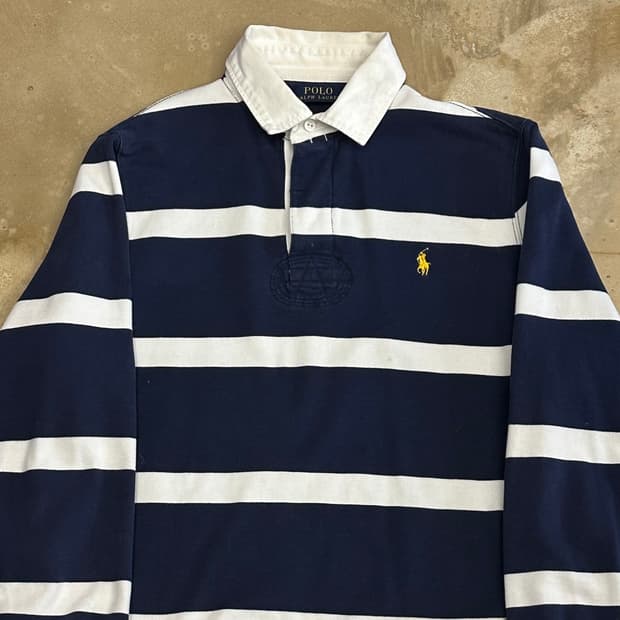 M 폴로랄프로렌 네이비 스트라이프 럭비 티셔츠 