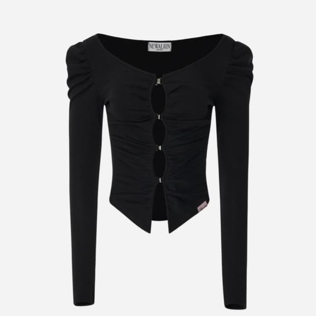 뉴얼린 Ruby Shirring Hook Cardigan (Black)