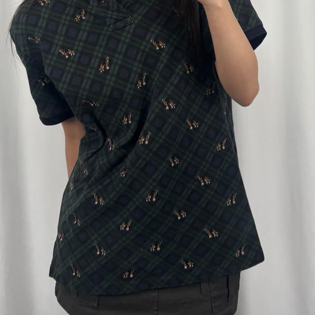 폴로 도그 체크 패턴 반팔 PK 카라티