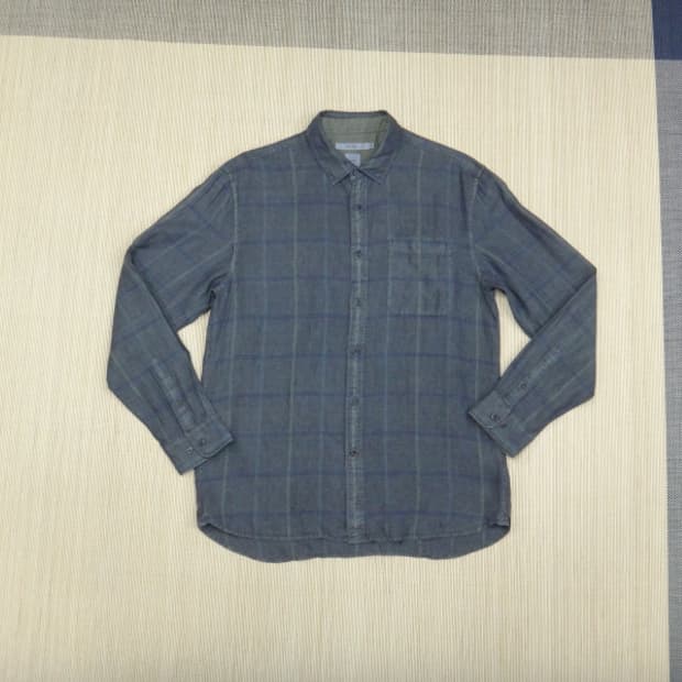 (105) 시리즈 코튼 린넨 포레스트 그린 체크 셔츠