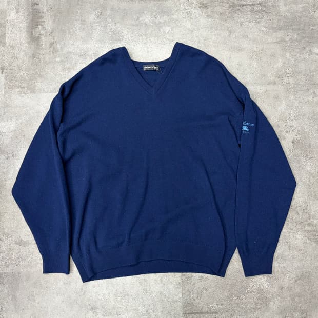 버버리 골프 네이비 V넥 니트 XXL