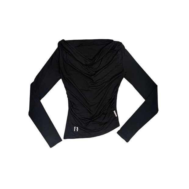 뉴얼린 미야오 셔링 보트넥 탑 블랙 