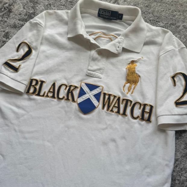 폴로 빅포니 블랙워치 반팔 화이트 m