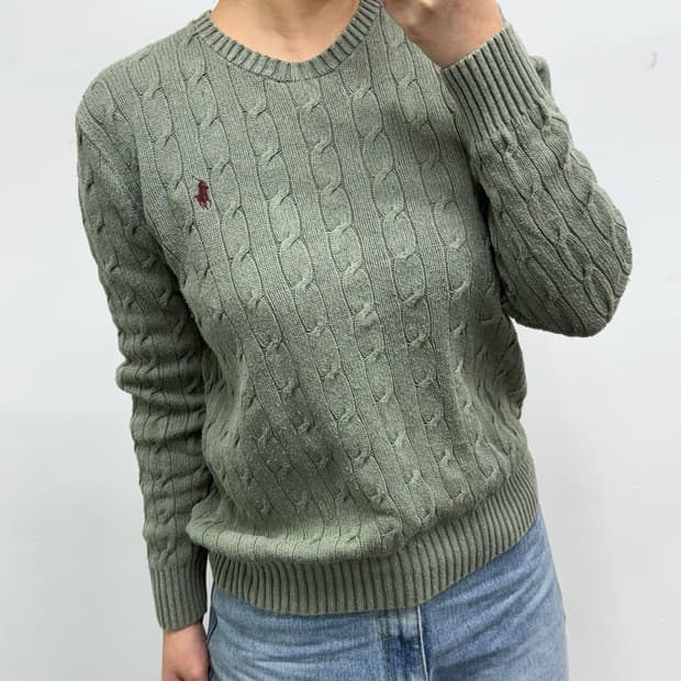 [S] 폴로 올리브 케이블 니트