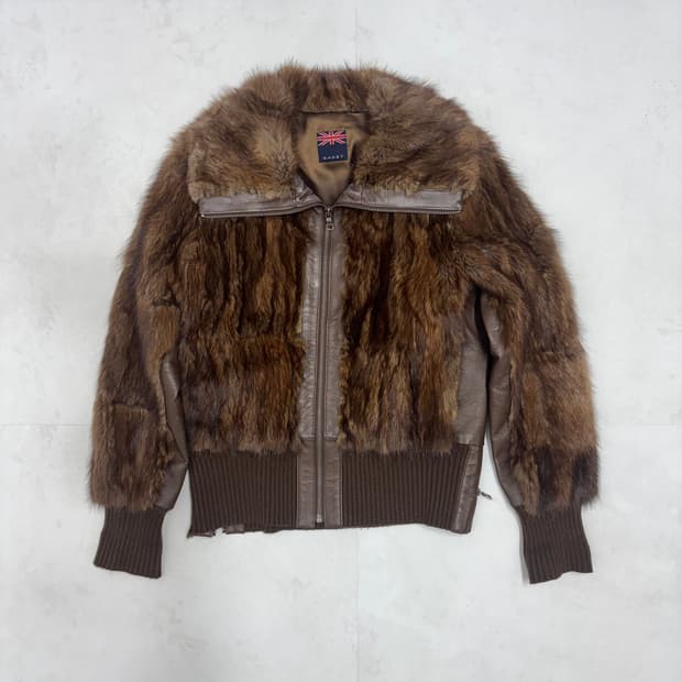 BROWN MIXED KNIT LEATHER FUR JACKET