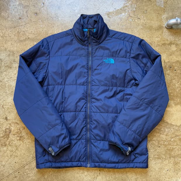 노스페이스 블루 자수 경량 패딩