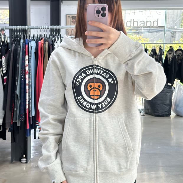 베이프 마일로 빅로고 오트밀 투웨이후드집업