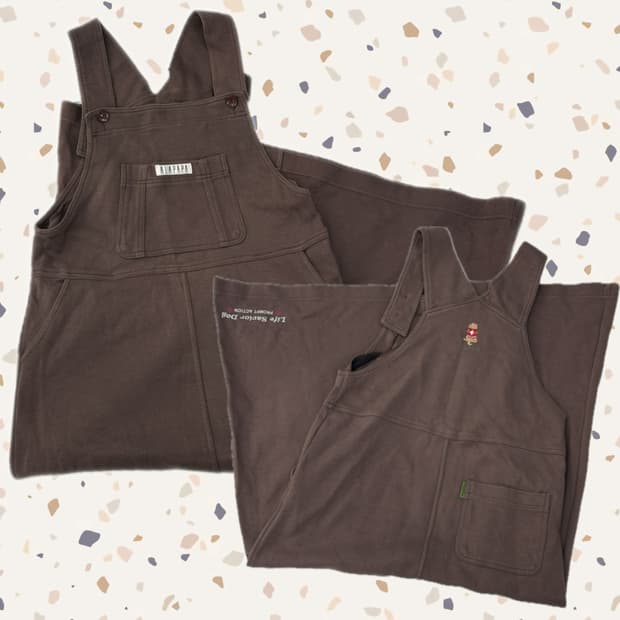 브라운 쭈리 롱치마 멜빵 브라운 러블리 그런지 히피  자수 레터링 